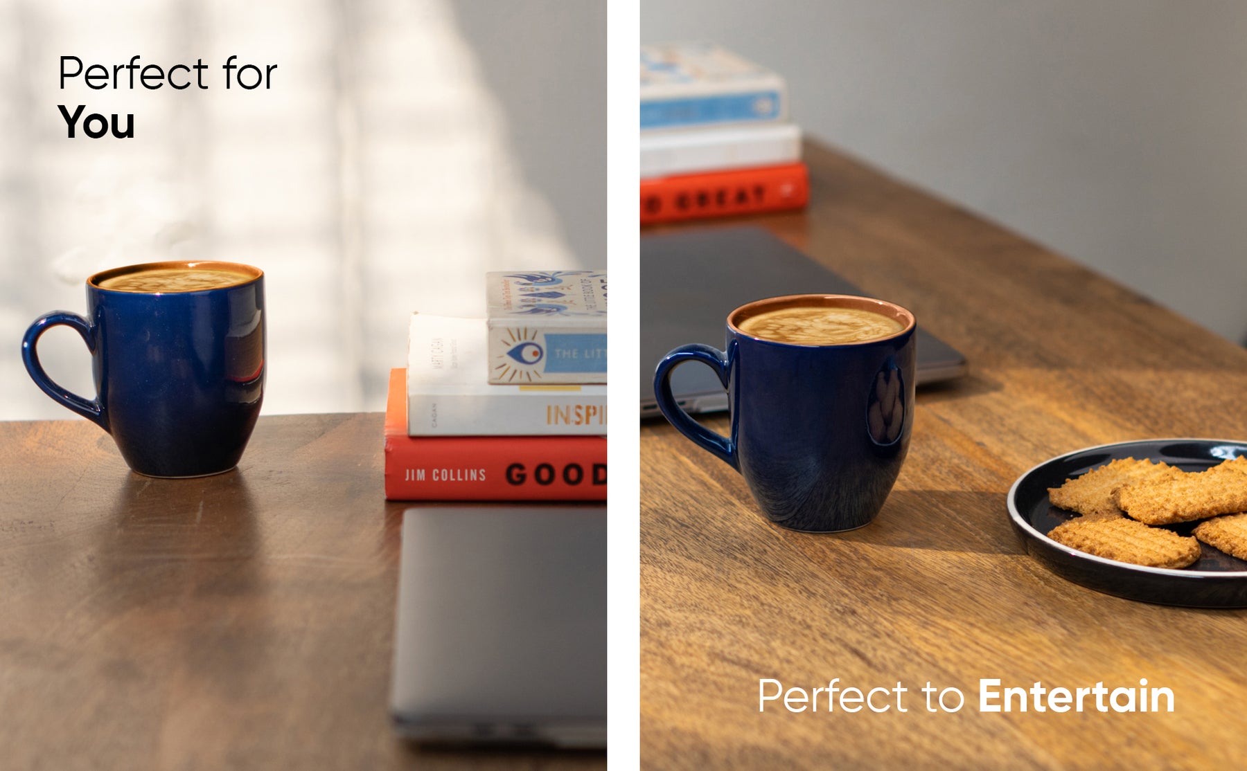 Ceramic Coffee Milk Mug Set, Set of 2, 300ml, Blue | Midnight Collection | Glossy Finish