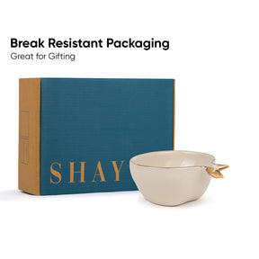 Ceramic Anar Bowl Set for Nuts, 330ml, 4 Pieces, Off-White with Gold Line | Decor Collection | Glossy Finish