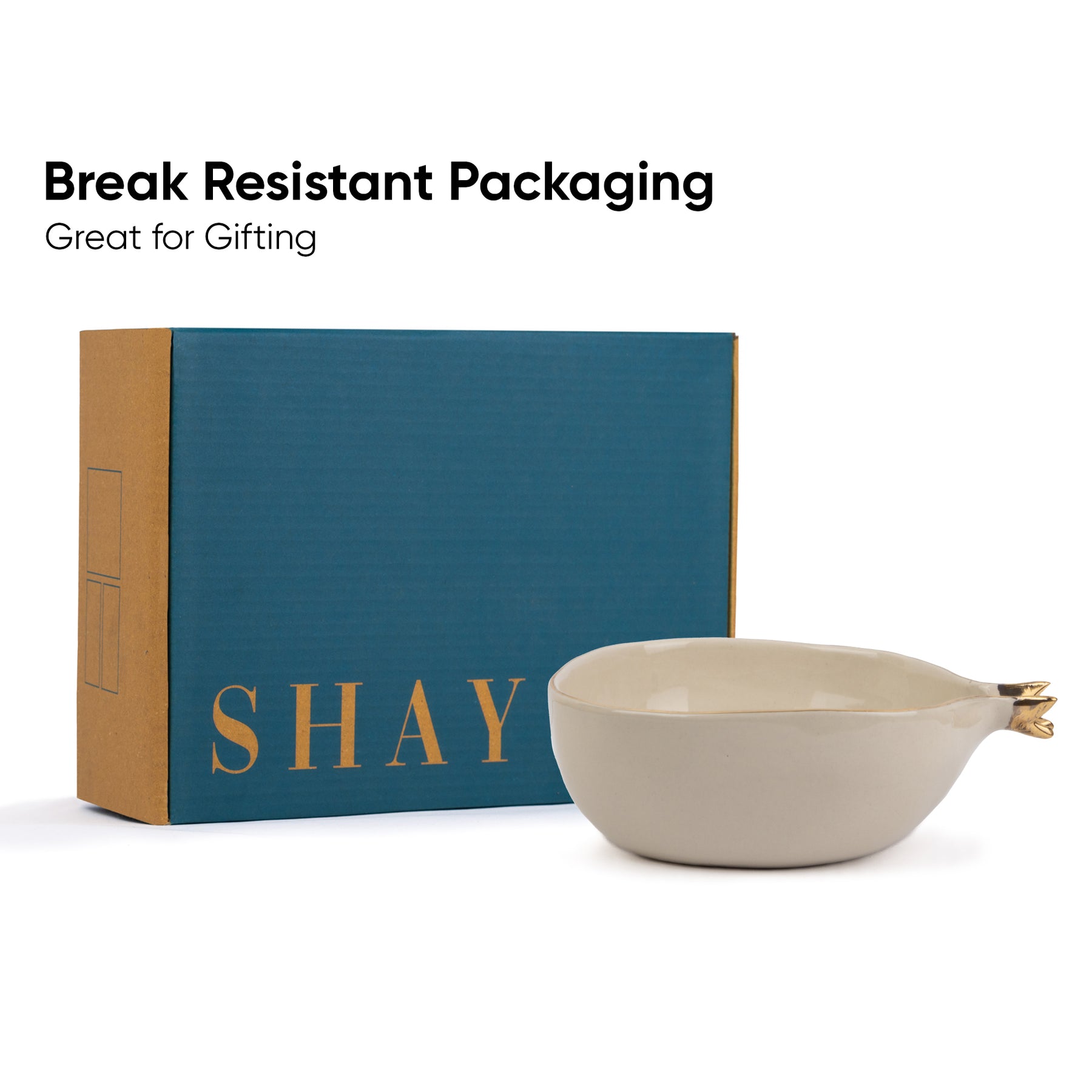 Ceramic Large Decor Bowls, 1500ml, 1 Pc, Off-White with Gold Line | Glossy Finish | Anar Decor Collection