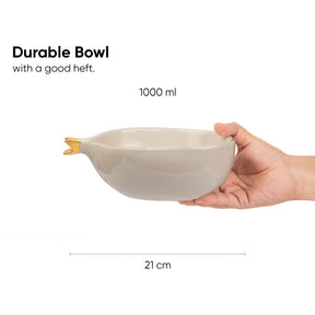 Ceramic Large Decor Bowls, 1500ml, 1 Pc, Off-White with Gold Line | Glossy Finish | Anar Decor Collection