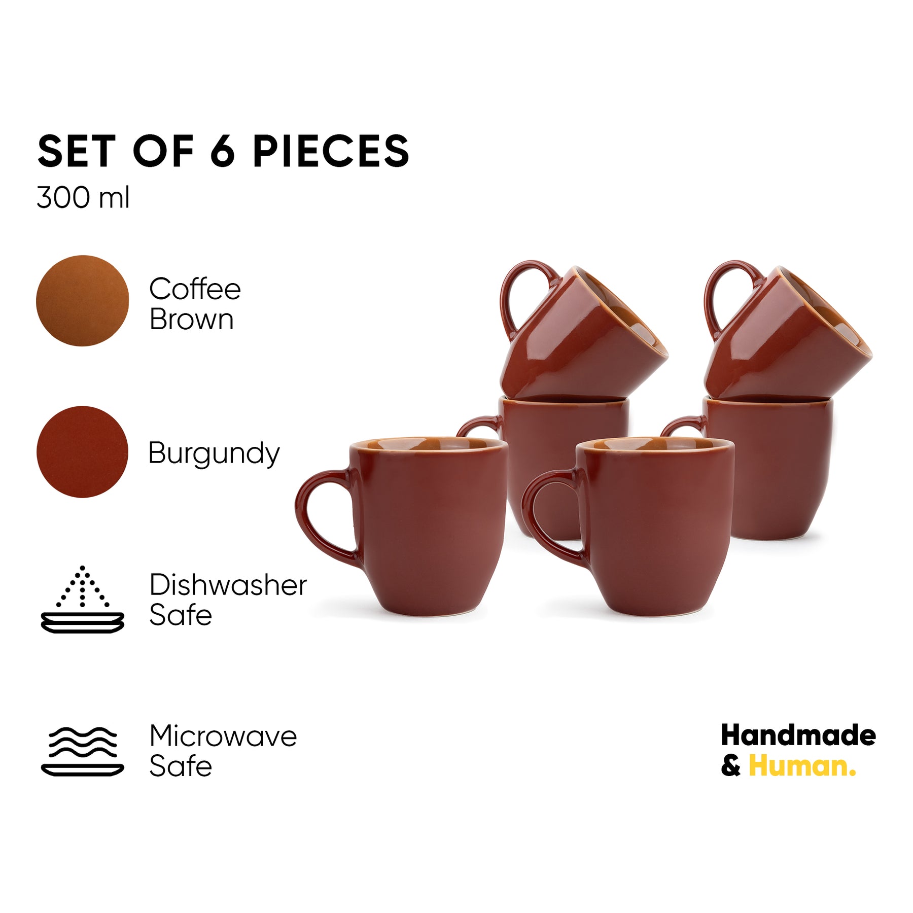 Ceramic Milk Mug Set – 300ml | Glossy Finish | Everyday Ceramic Cups | Microwave Safe