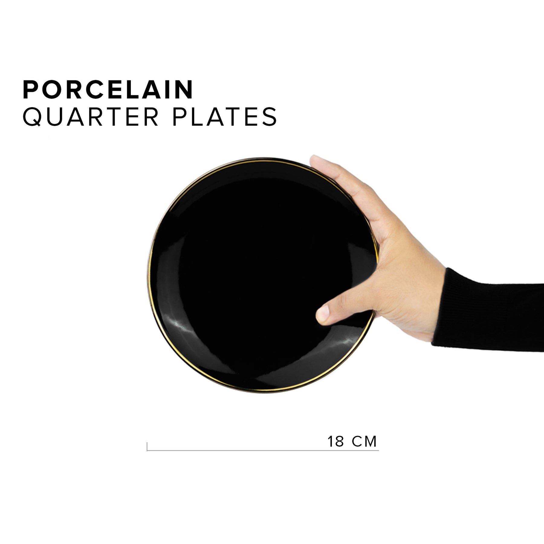 Ceramic Quarter Plates Set of 6 - Goldline Collection | Glossy Finish