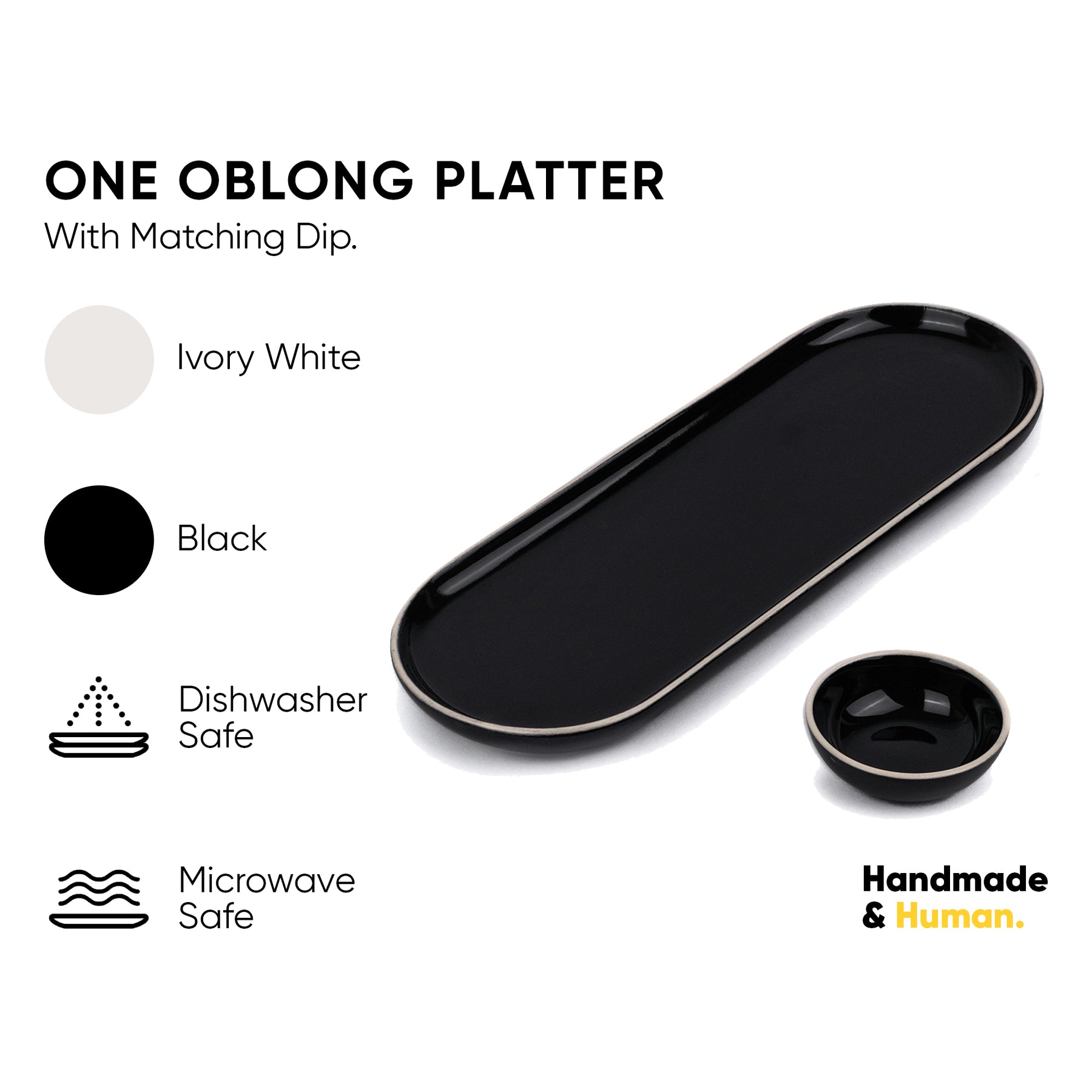 Large Oblong Ceramic Serving Platter Black | Modern Series | Big Serving Plate