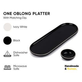 Large Oblong Ceramic Serving Platter Black | Modern Series | Big Serving Plate