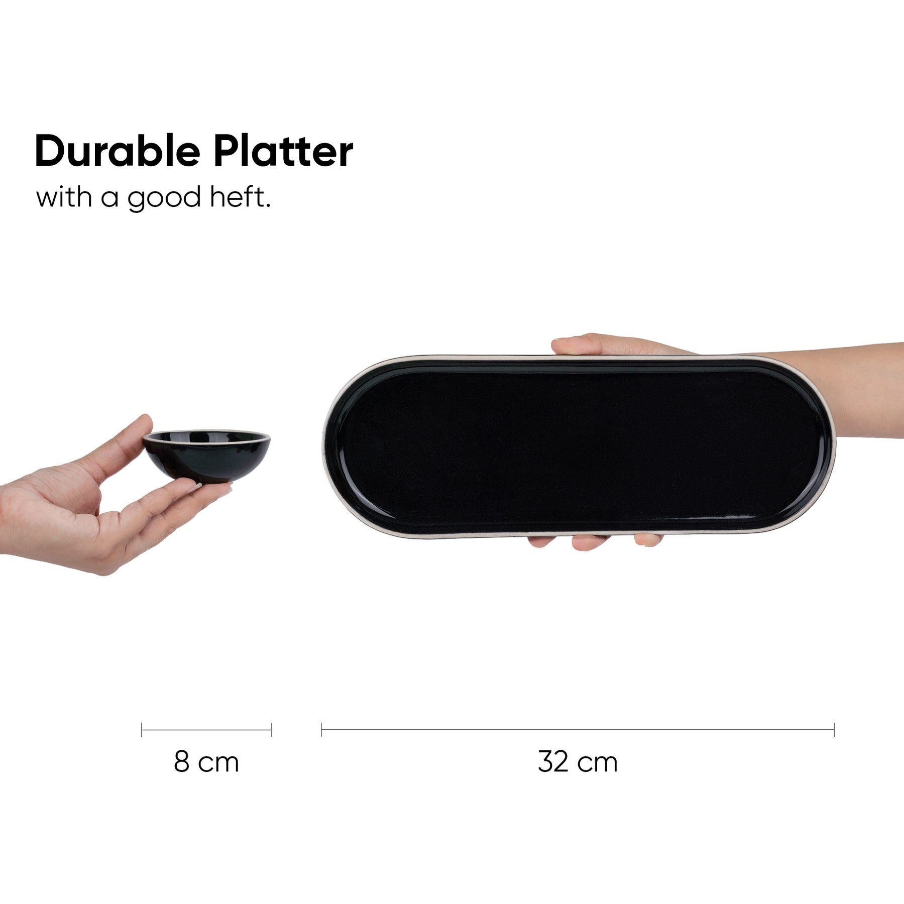 Large Oblong Ceramic Serving Platter Black | Modern Series | Big Serving Plate