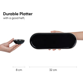 Large Oblong Ceramic Serving Platter Black | Modern Series | Big Serving Plate