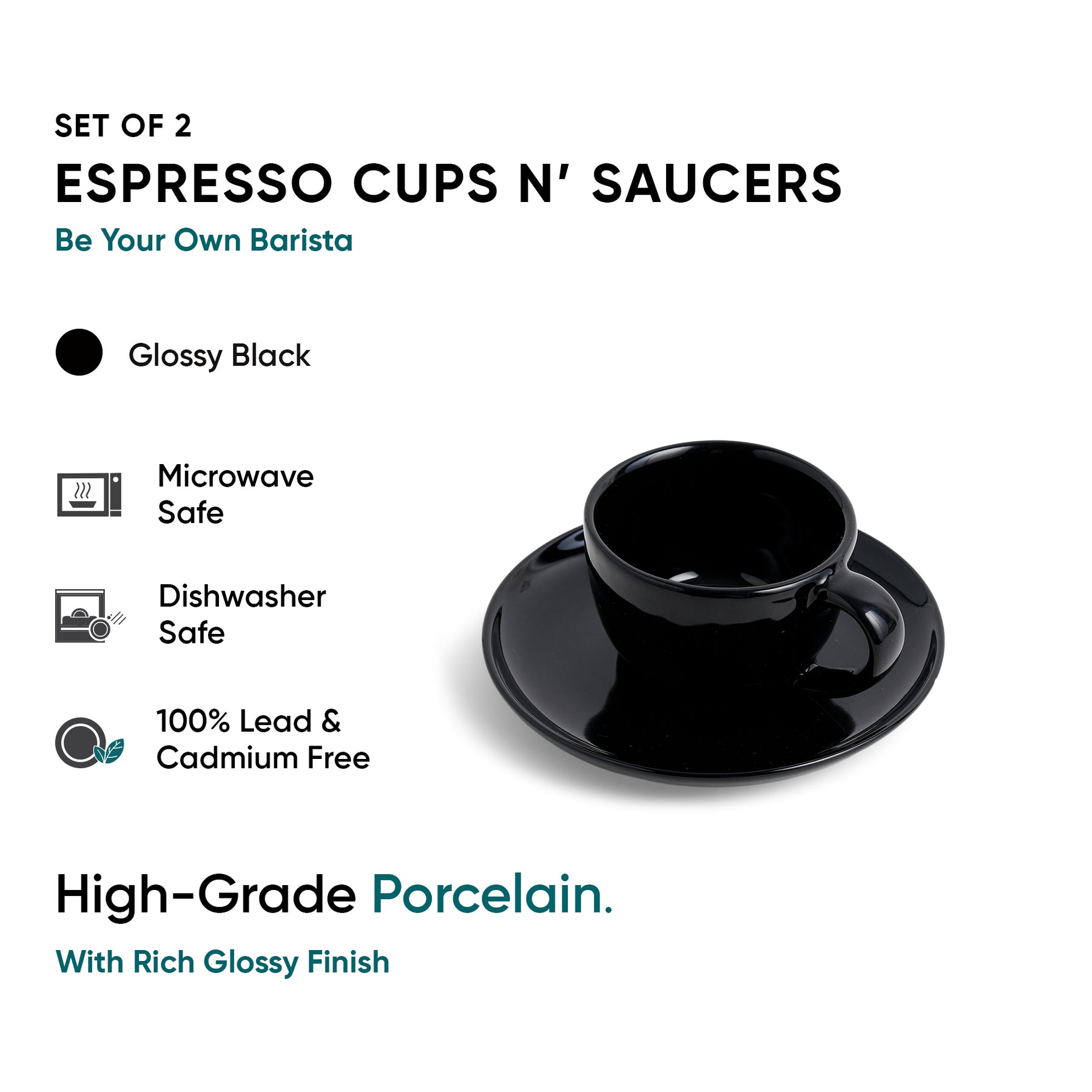 Ceramic Espresso Cup & Saucer Set (Set of 2, 100 ml) – Black