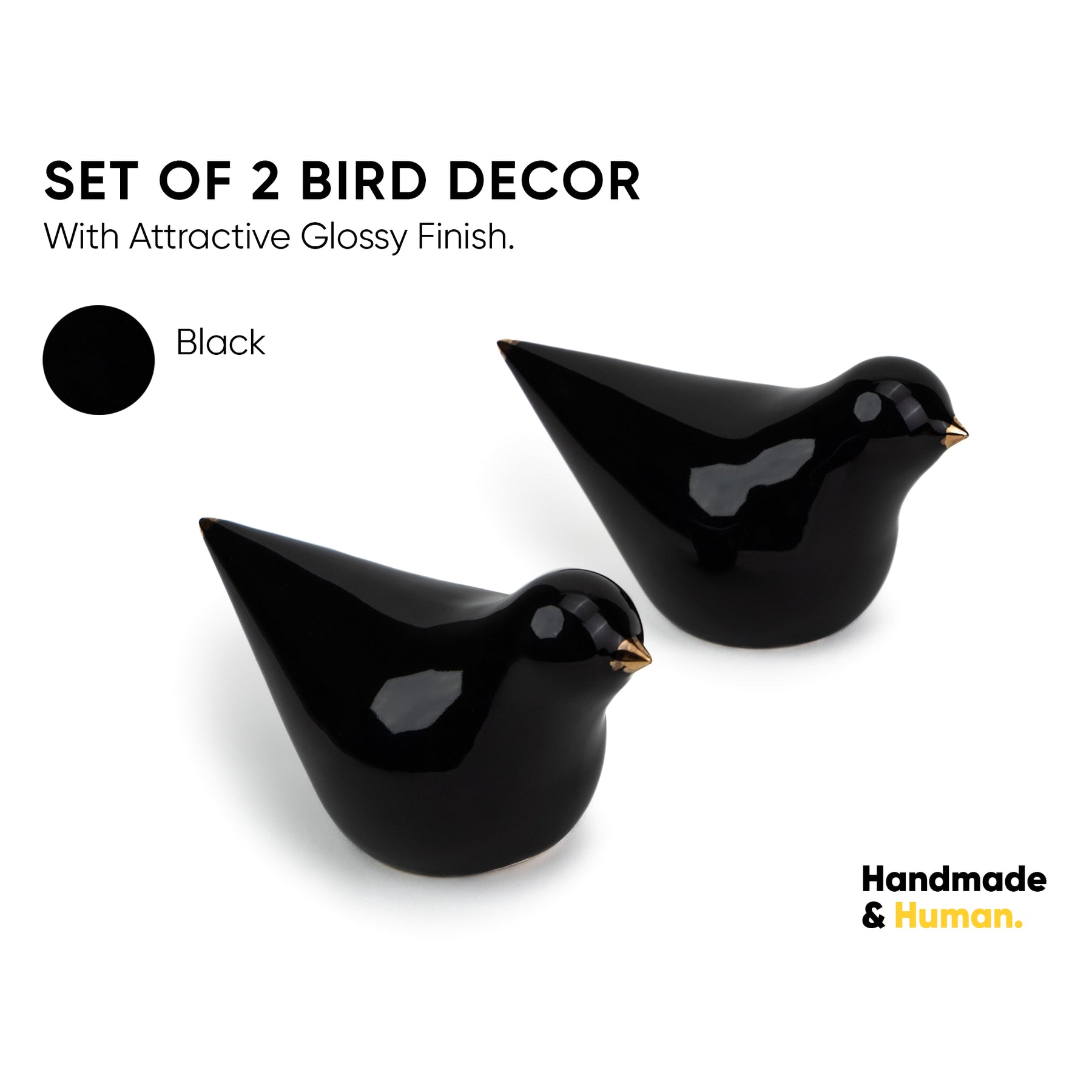 Decorative Ceramic Dove Figurines, Black with Gold Accents, 15cm, Set of 2 | Home Decor Figurines