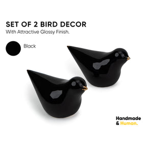 Decorative Ceramic Dove Figurines, Black with Gold Accents, 15cm, Set of 2 | Home Decor Figurines
