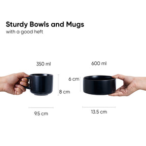 Ceramic Modern Dinnerware Set, 6 Pcs, Black | Japandi Breakfast Set