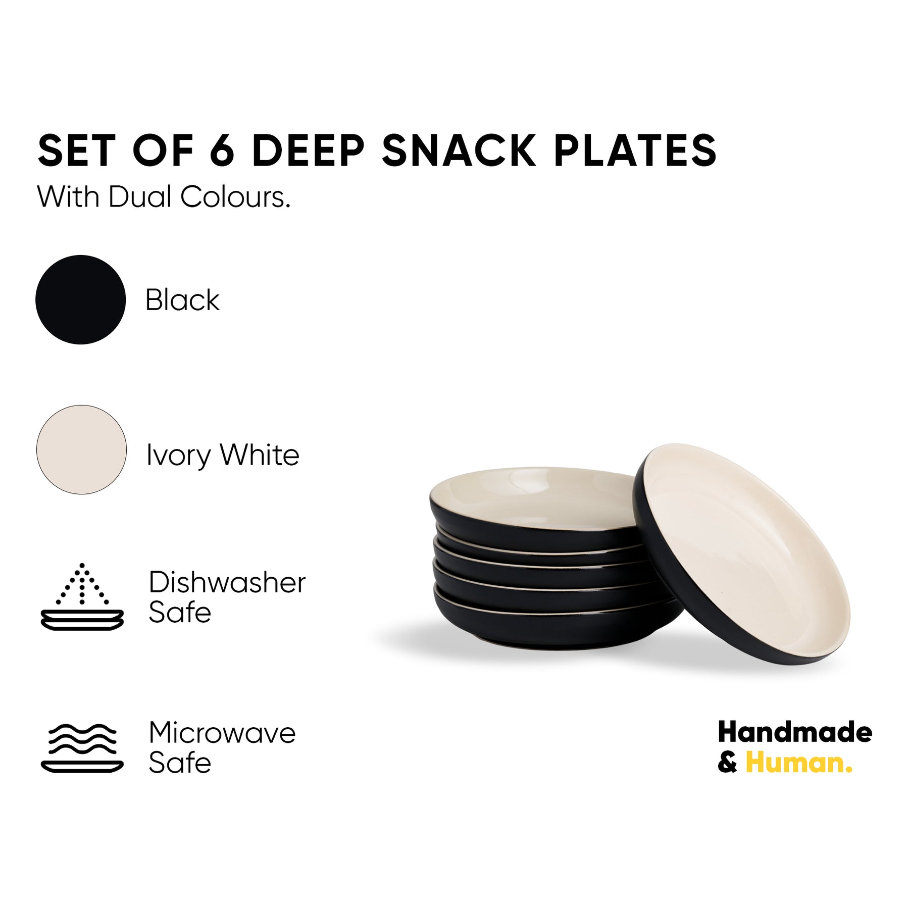 Snack Plates Set of 6 Black