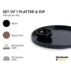 Large Round Ceramic Serving Platter 1 Platter, 1 Dip || Matte Finish | Japandi Platter
