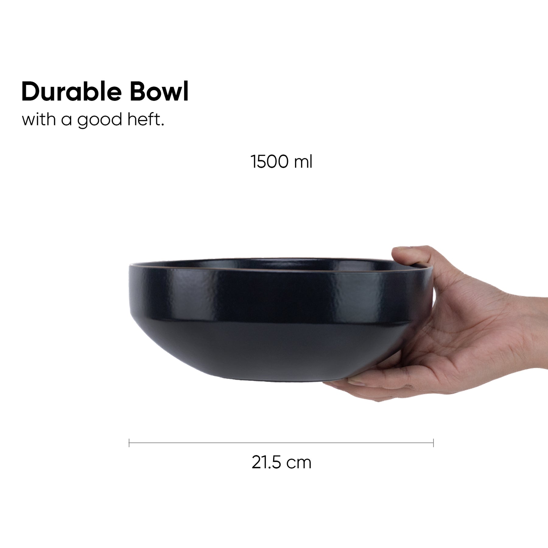 Large Ceramic Serving Bowl – Black, 1500ml | Japandi Matte Finish