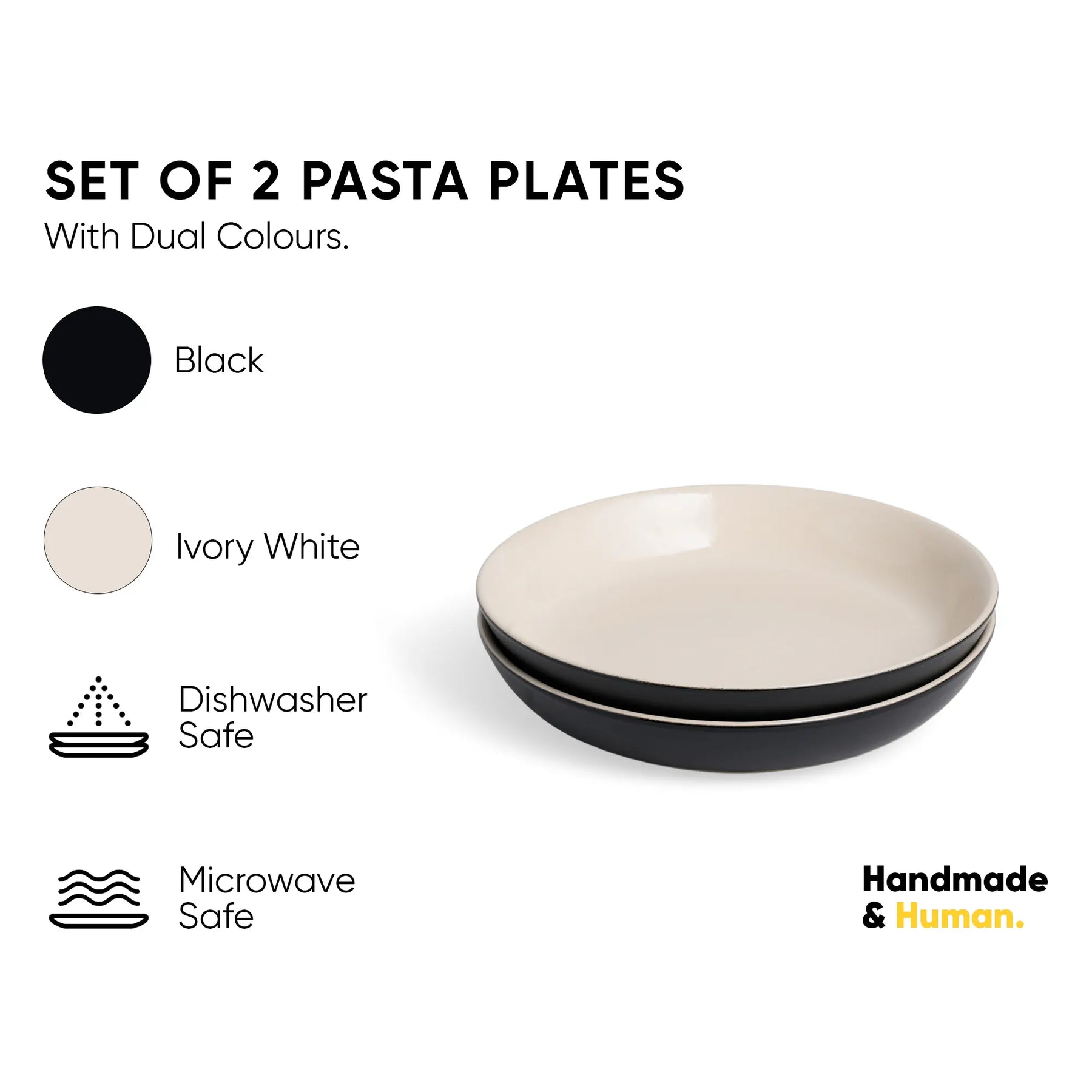 Set of 2 pasta plates with dual color options on a white background