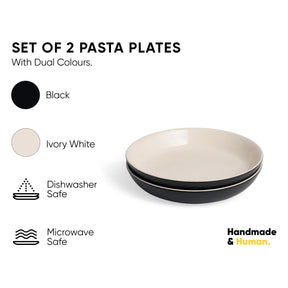 Set of 2 pasta plates with dual color options on a white background