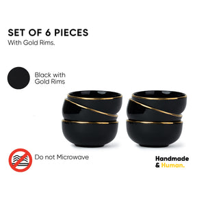 Ceramic Veg Bowls Set of 6 for Dinner | 180ml | Gold Line Collection