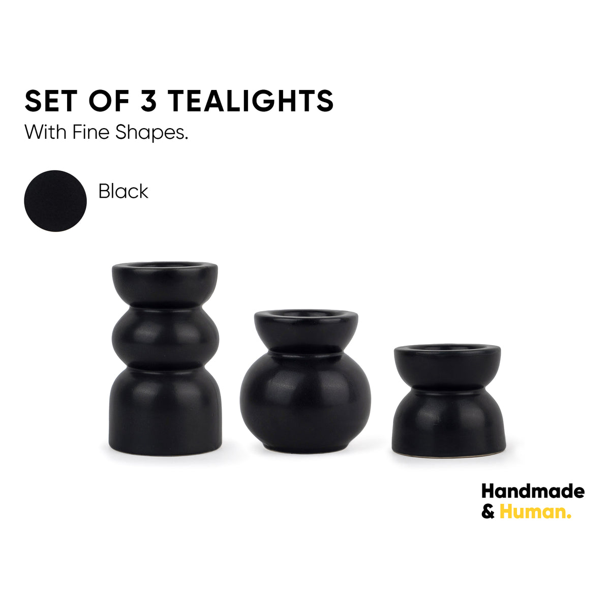 Ceramic Tea Light Holder Set of 3, Black, Decor Collection | Zen Tea Light Holders for Home Décor | Tea Light Holder Ceramic