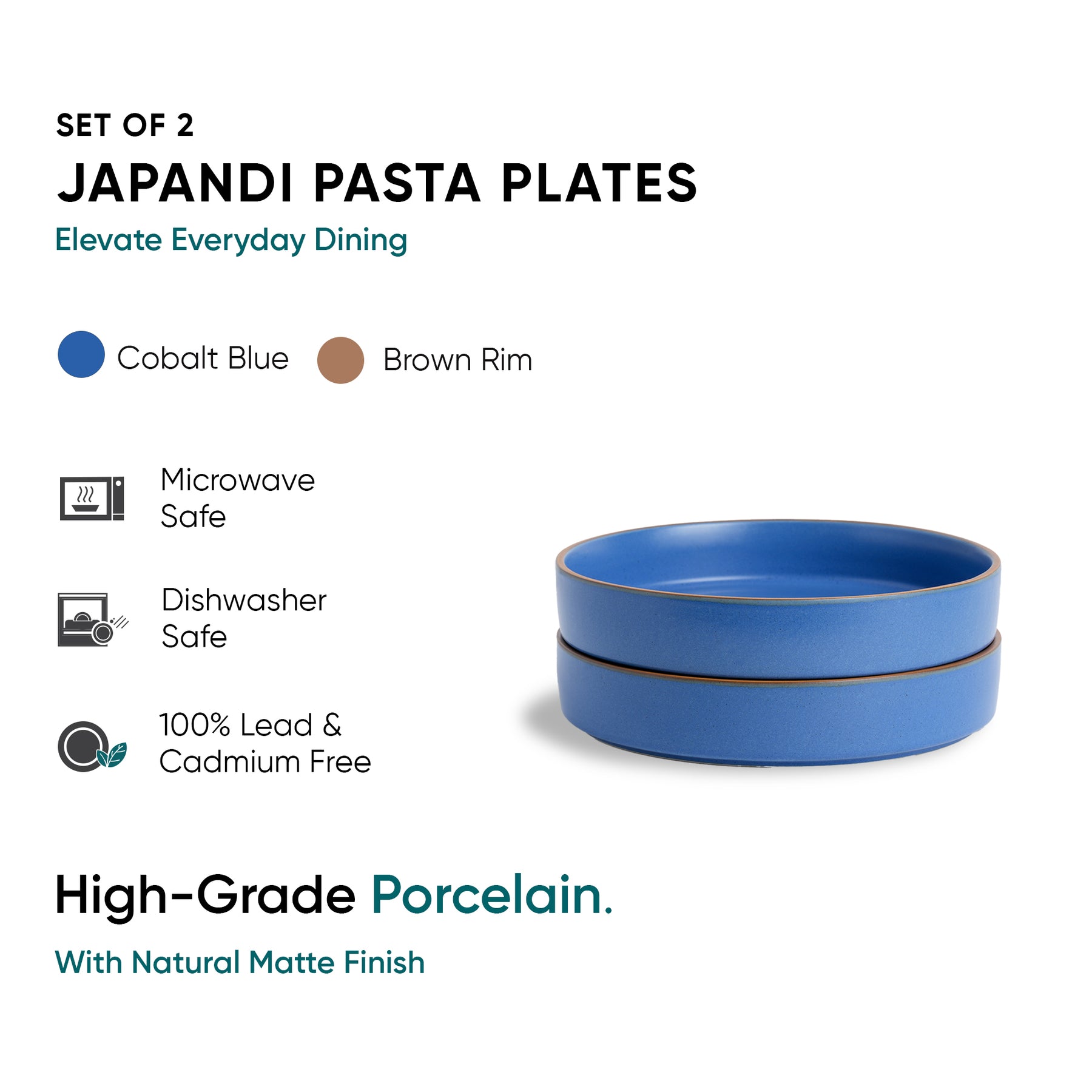 Stackable Ceramic Pasta Bowl Set of 2 Blue Japandi Collection