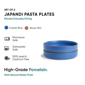 Stackable Ceramic Pasta Bowl Set of 2 Blue Japandi Collection