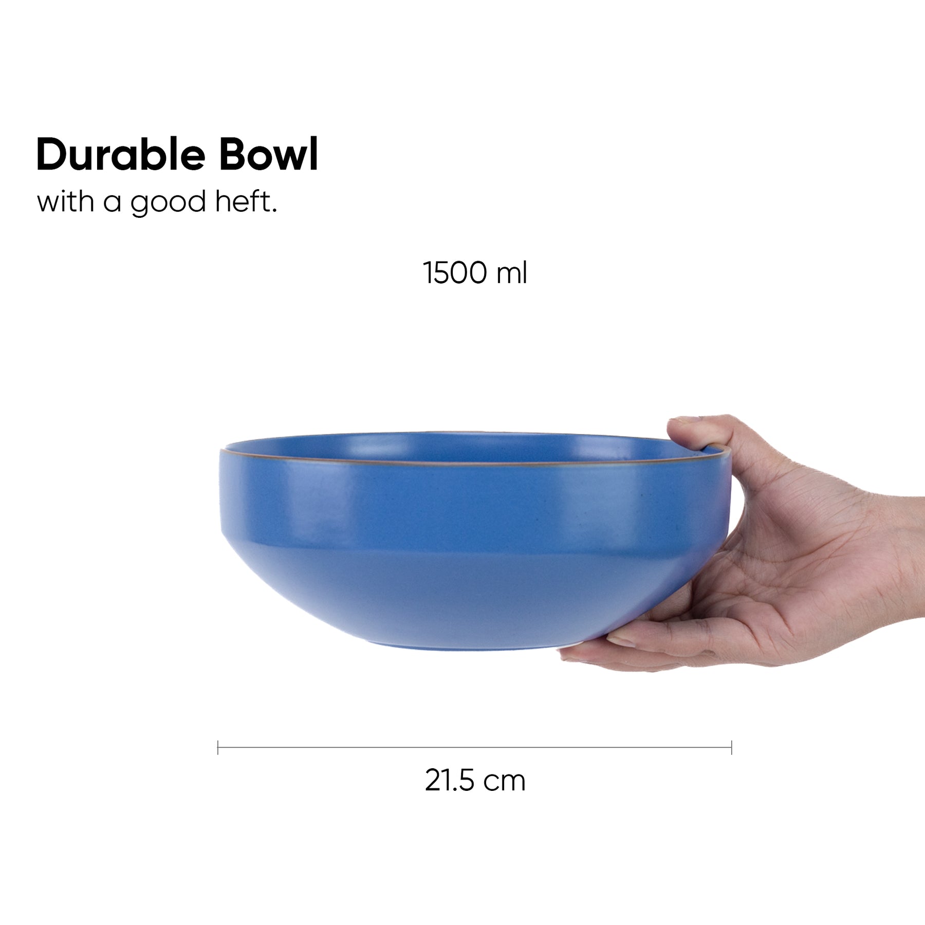 Large Ceramic Serving Bowl – Blue, 1500ml | Japandi Matte Finish