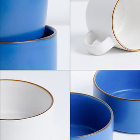 Ceramic Modern Dinnerware Set, 6 Pcs, Blue & White | Japandi Breakfast Set