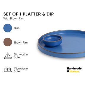 Large Round Ceramic Serving Platter 1 Platter, 1 Dip || Matte Finish | Japandi Platter