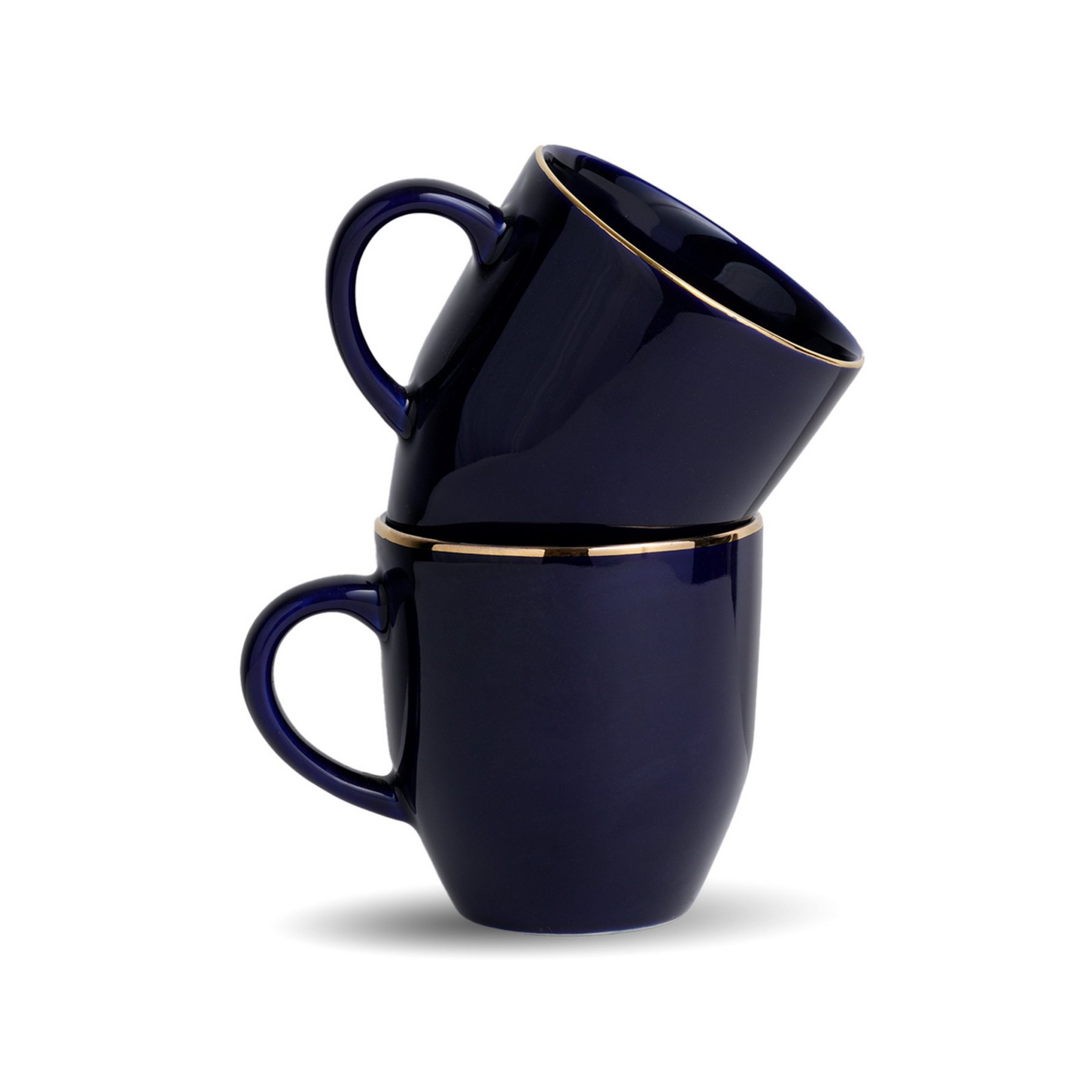 Shay Ceramic Coffee Mug Set | Blue with Real Gold Line | 300ml | Gold Line Collection | Modern Tableware Online India