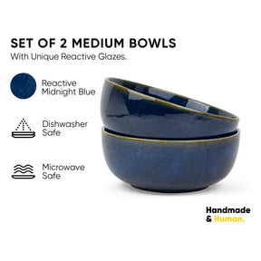 Ceramic Medium Bowl Set, 2 Pieces | Glossy Finish | Stoneware Self Reactive Collection