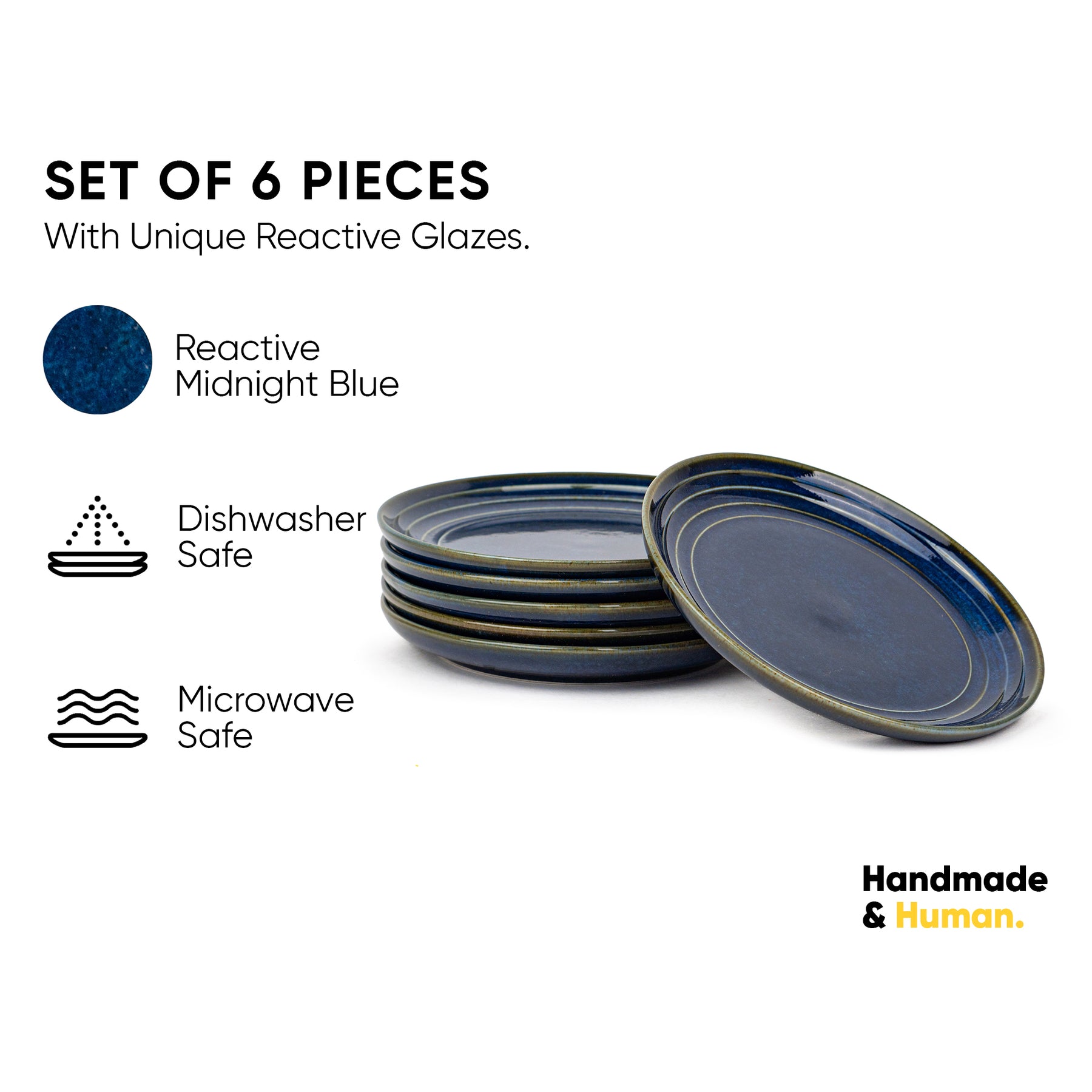 Ceramic Quarter Plates Set of 6 | Glossy Finish | Snack & Dessert Plates | Self Reactive Collection