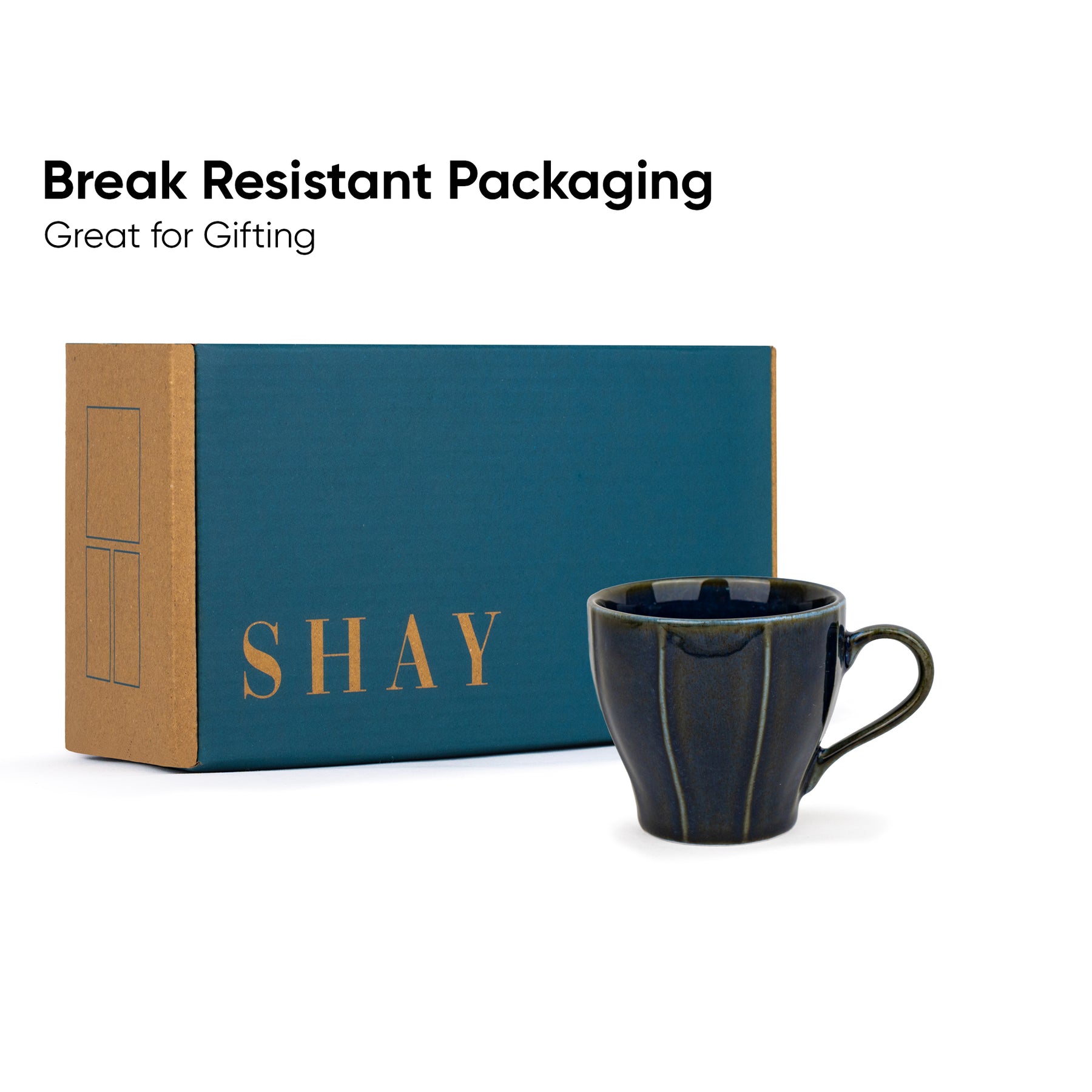 Ceramic Tea Cups Set of 6 | Blue Reactive Collection | 180ml