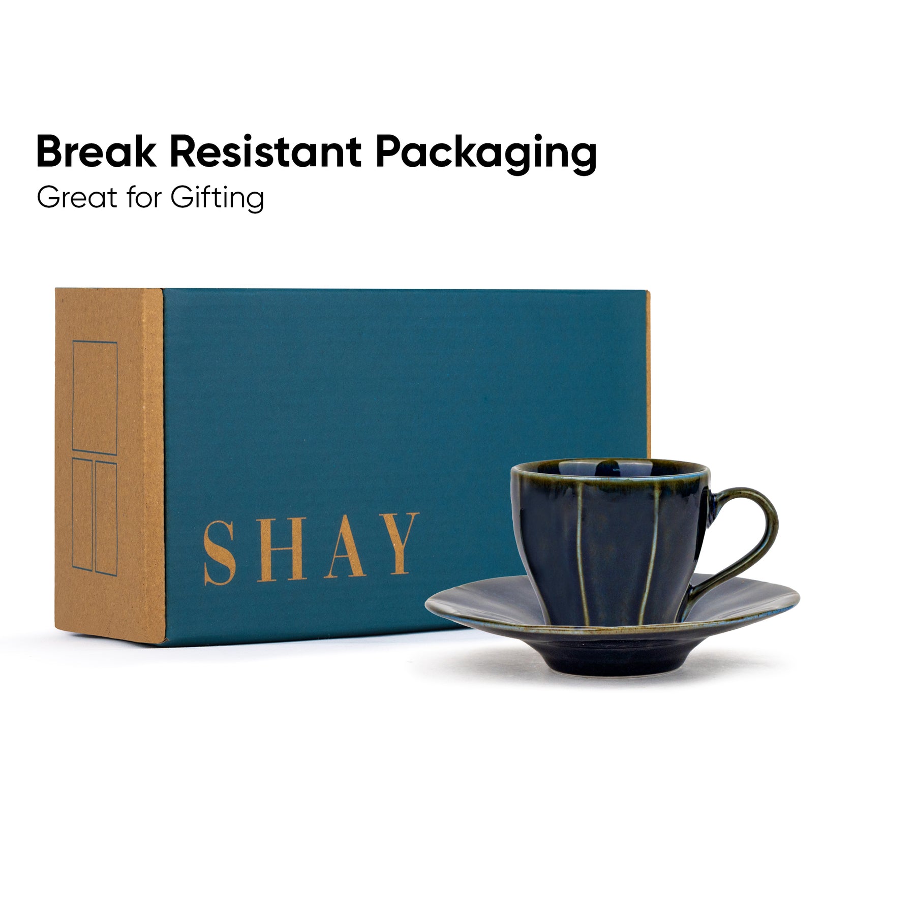 Ceramic Tea Cup & Saucer Set of 6 Blue | 180ml | Self Reactive Collection