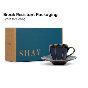 Ceramic Tea Cup & Saucer Set of 6 Blue | 180ml | Self Reactive Collection