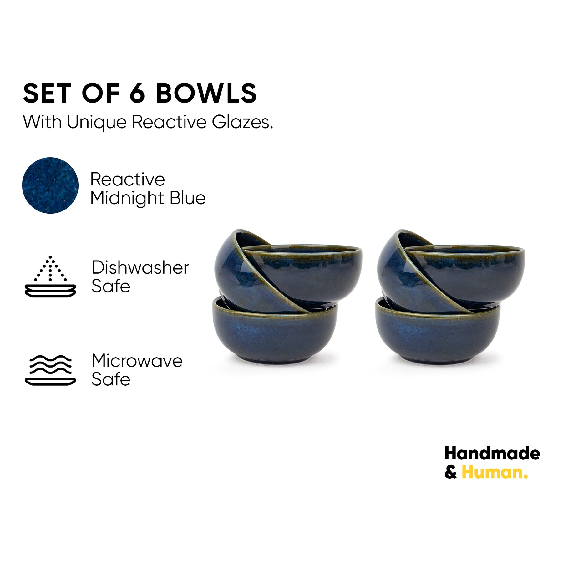 Ceramic Veg Bowls Set of 6 | 180ml | Self Reactive Collection