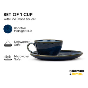 Ceramic Coffee Cup & Saucer Set 250ml – Blue Green | Reactive Glaze Porcelain