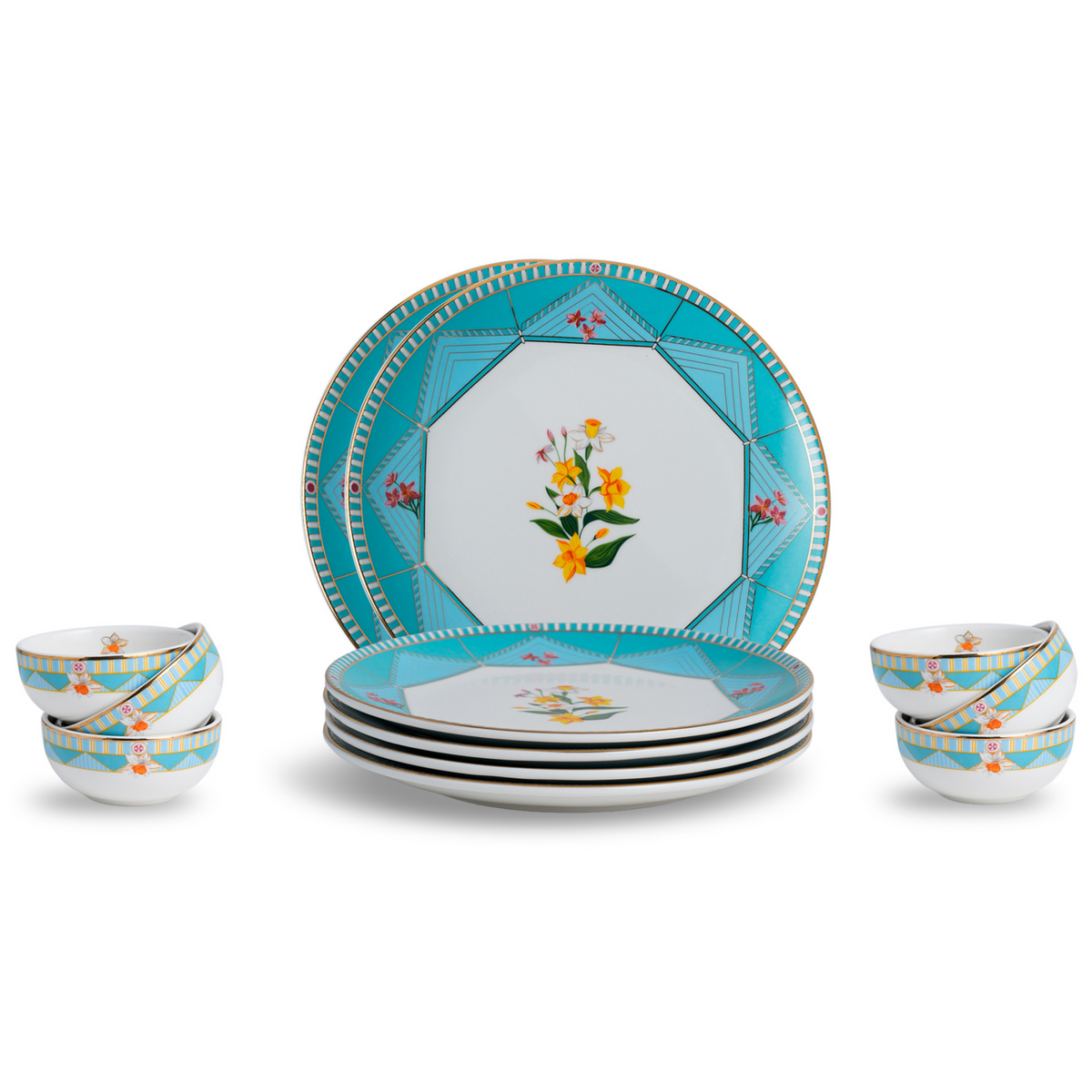 Shay Ceramic Dinner Set 12 Pcs Nargis | Floral Stoneware Crockery | Modern Tableware Online India