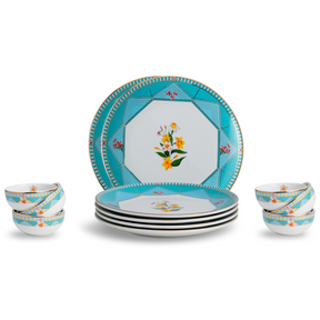 Shay Ceramic Dinner Set 12 Pcs Nargis | Floral Stoneware Crockery | Modern Tableware Online India