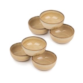 Shay Ceramic Veg Bowls Set of 6 for Dinner Beige Reactive | 180ml | Self Reactive Collection | Modern Tableware Online India