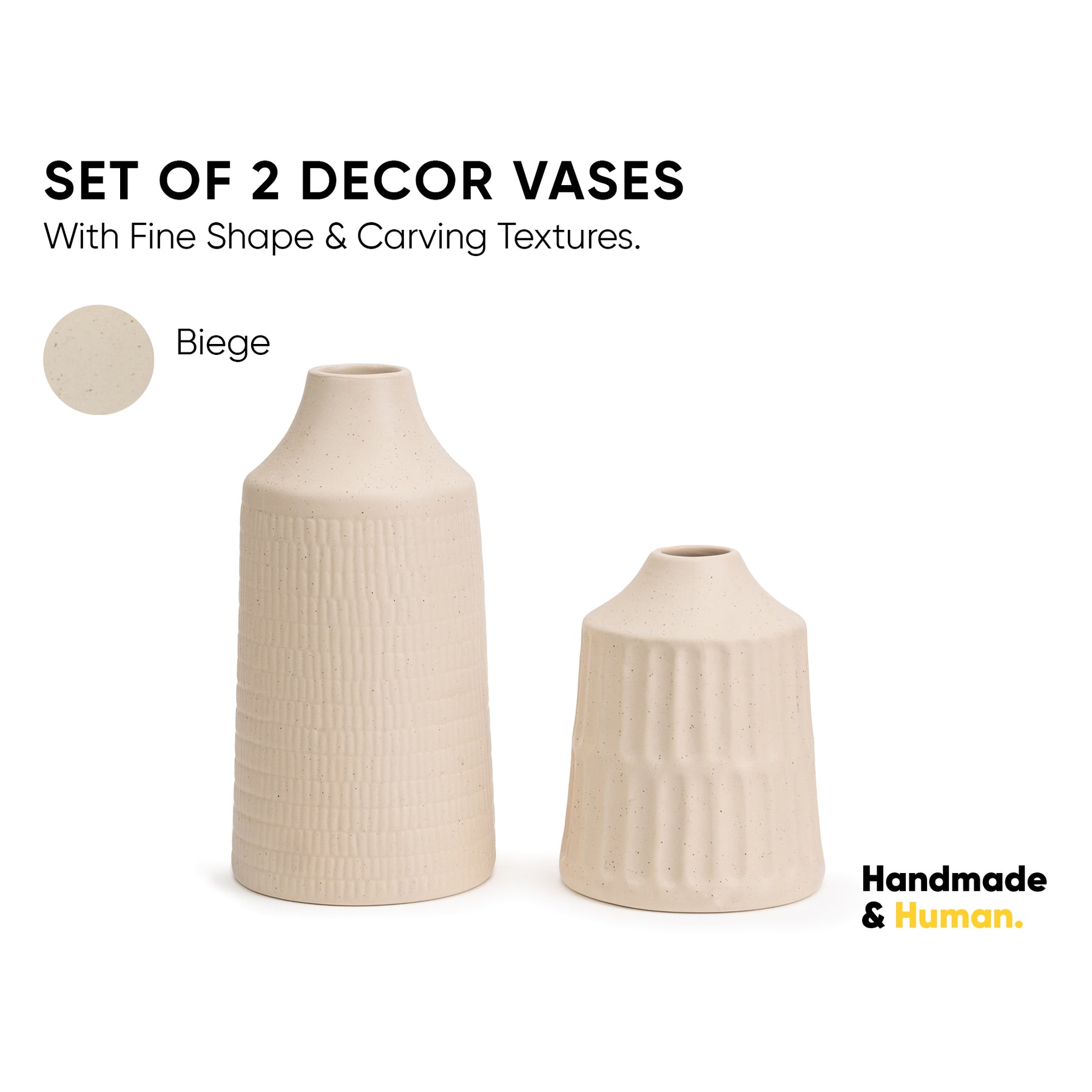 Carving Ceramic Vase,Set of 2, Beige, Decor Collection | Ceramic Vases for Home Décor