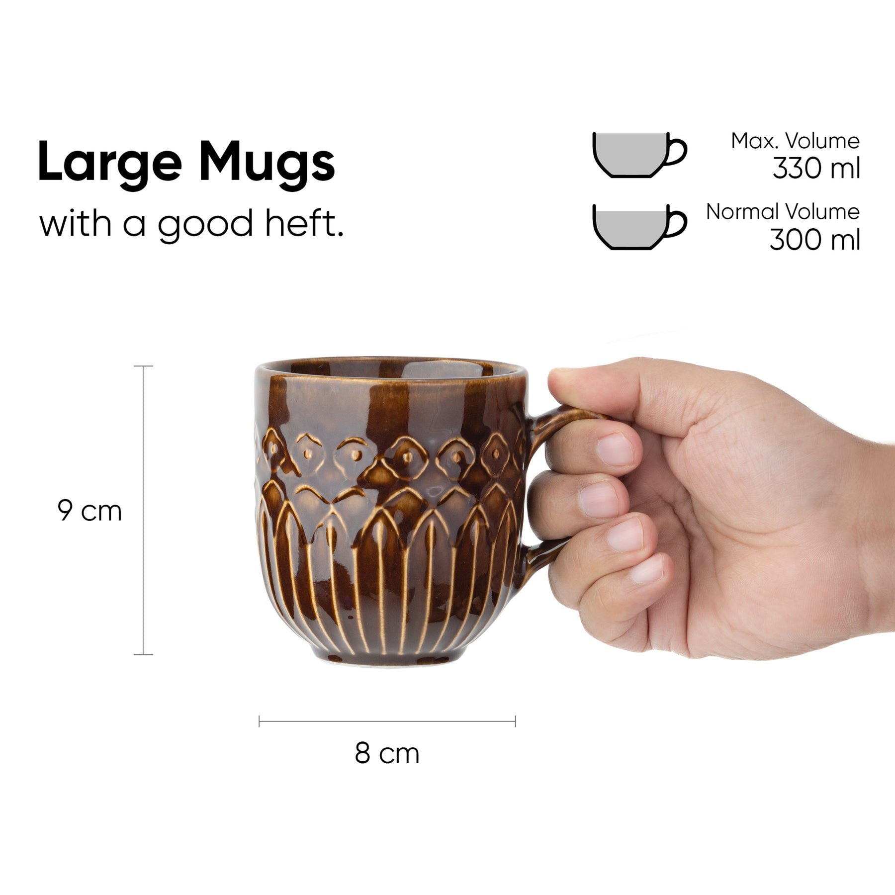 Carving Ceramic Coffee Mug – Brown, 330ml
