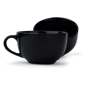 Large Black Ceramic Coffee Cup Set 320ml | XL Cuppa Collection | Glossy Finish