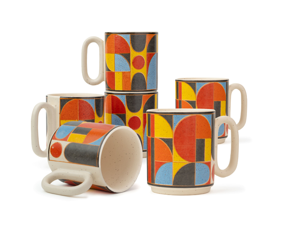 Ceramic Coffee Mug Set, 300ml, Bauhaus Set of 6