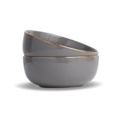 Ceramic Serving Medium Bowls Set of 2, 1000ml Grey Gold | Gold Line Collection