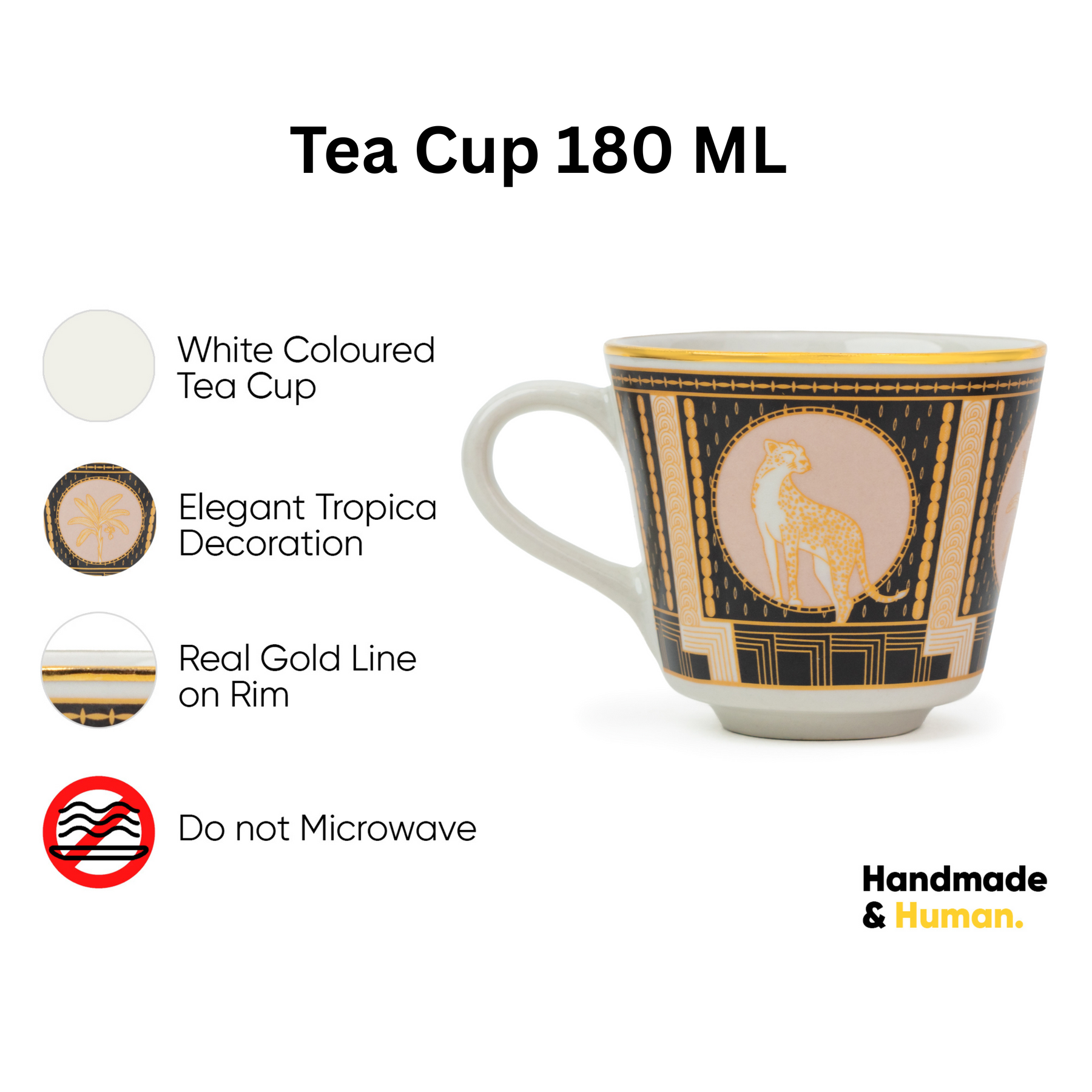 Ceramic Tea Cup – Luxe Decal Collection, 180ml