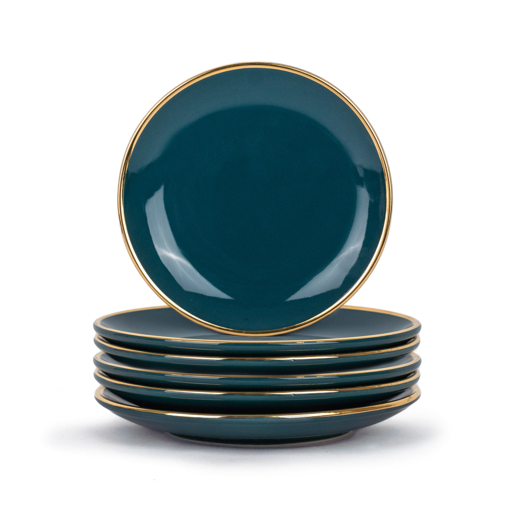 Shay Ceramic Quarter Plates Set of 6 - Goldline Collection | Modern Tableware Online India
