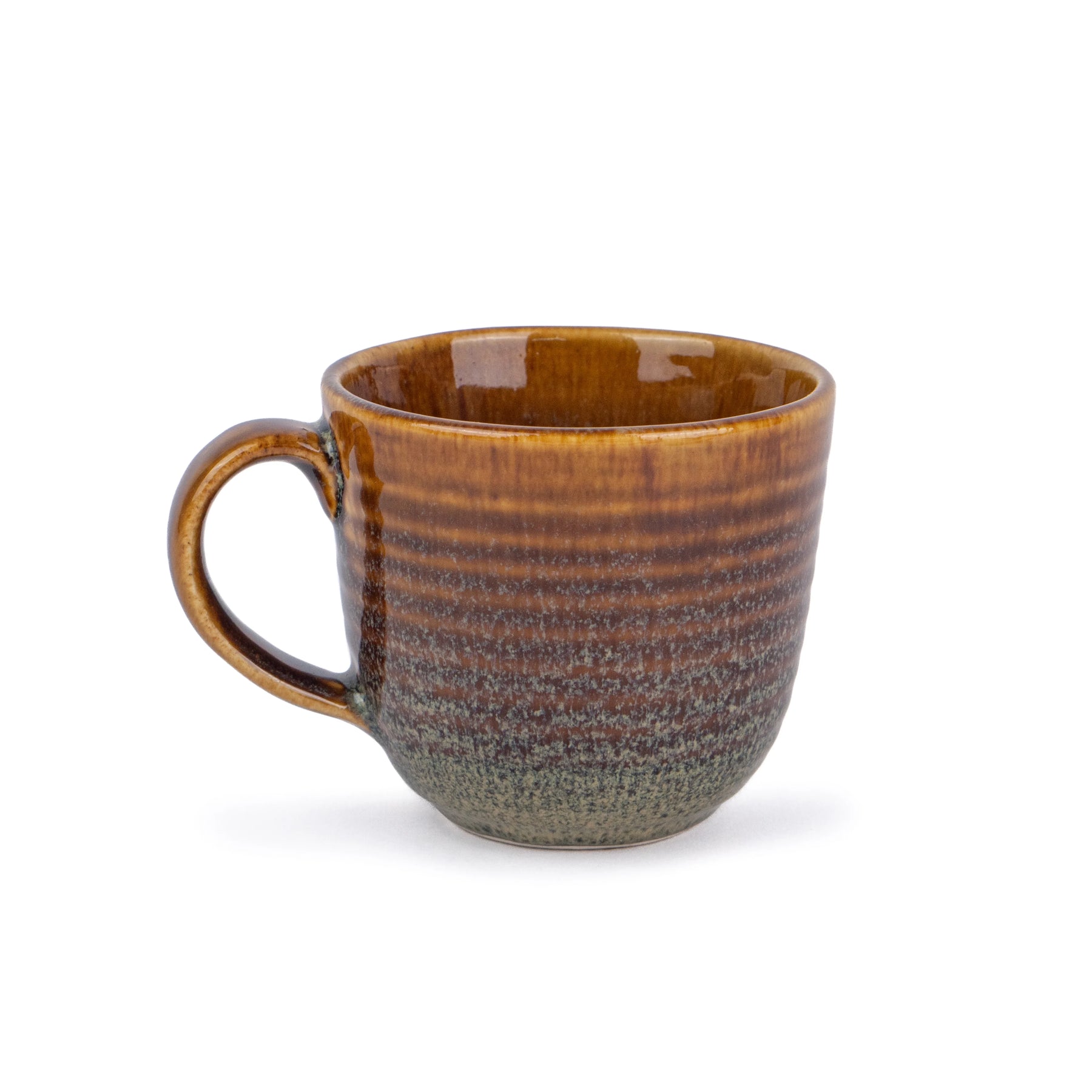 Brown ceramic mug on a white background