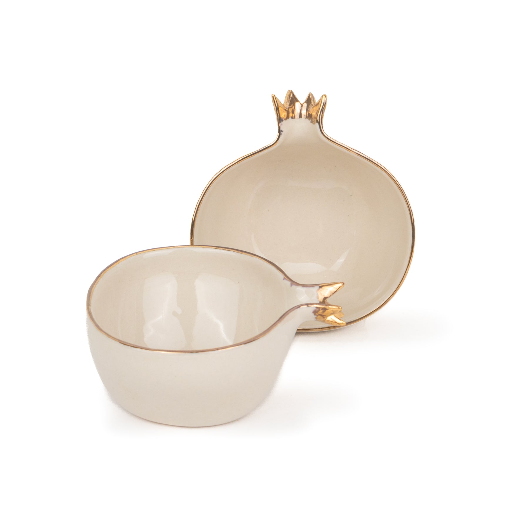 Ceramic Anar Bowl Set for Nuts, 330ml, 4 Pieces, Off-White with Gold Line | Decor Collection | Glossy Finish
