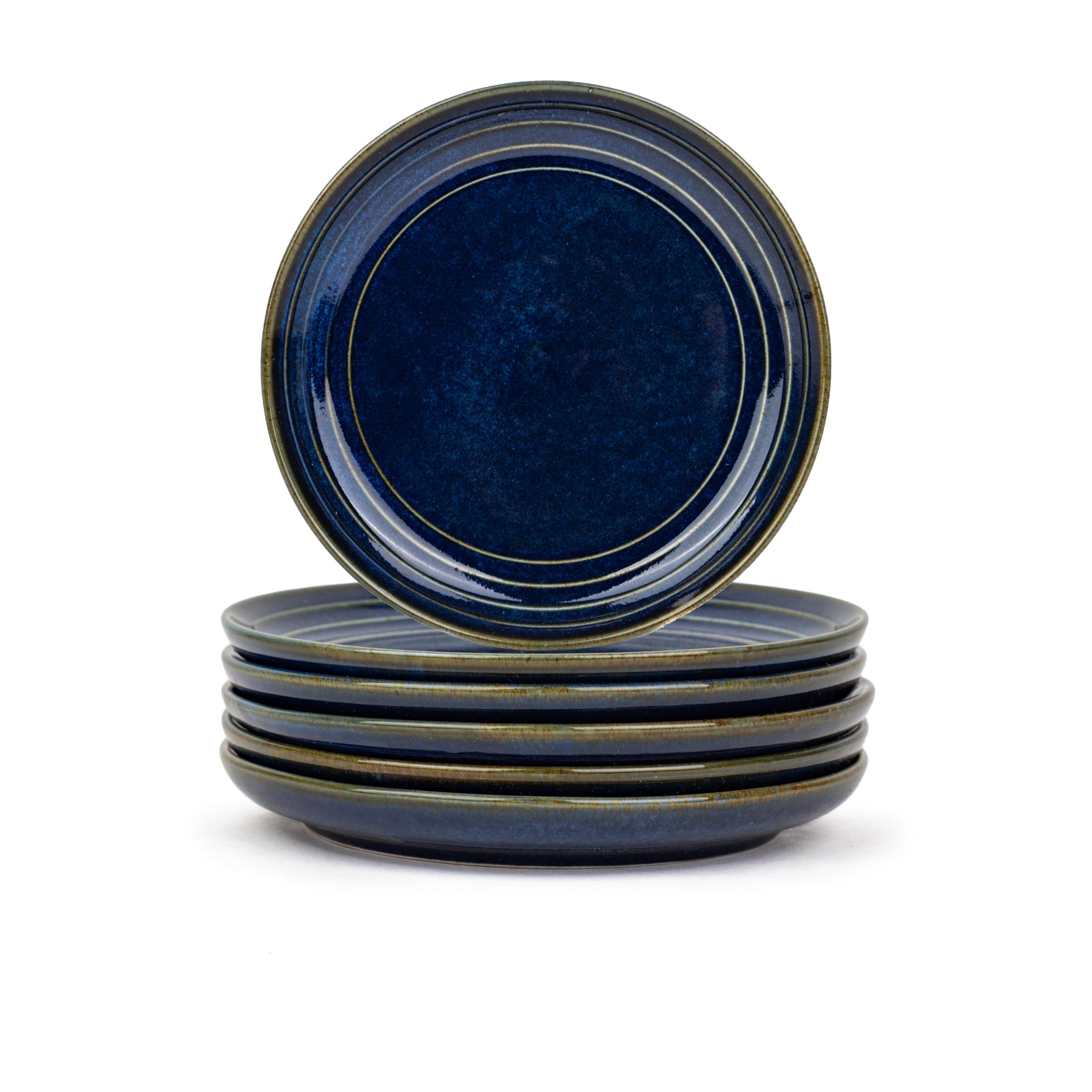 Ceramic Quarter Plates Set of 6 | Glossy Finish | Snack & Dessert Plates | Self Reactive Collection Navy