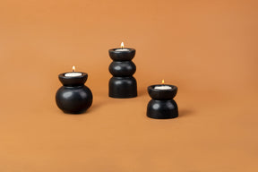Ceramic Tea Light Holder Set of 3, Black, Decor Collection | Zen Tea Light Holders for Home Décor | Tea Light Holder Ceramic