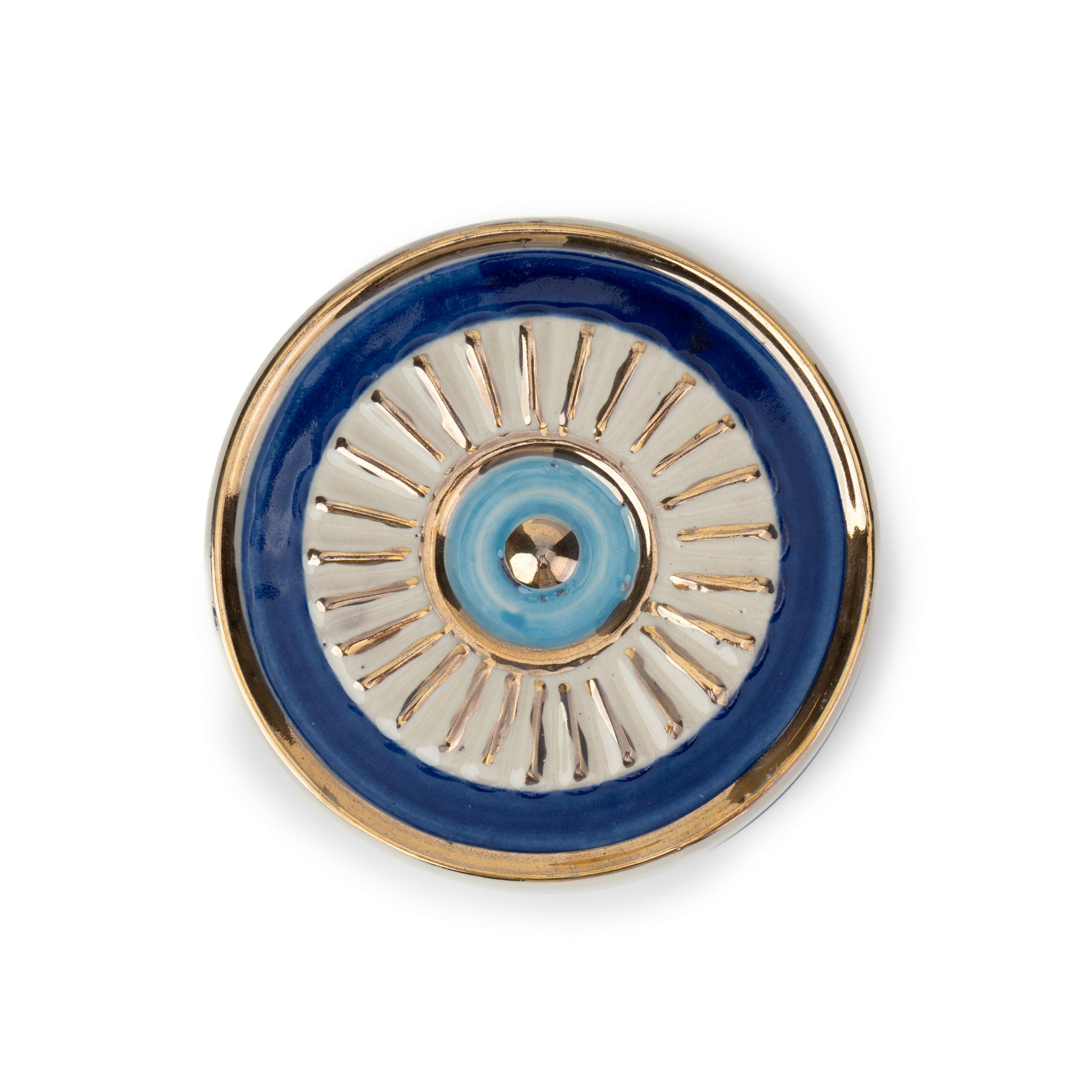 Ceramic Cookie Jar, 1 Pc, Blue White and Gold | Glossy Finish | Premium Hamsa Decor Collection