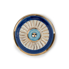 Ceramic Cookie Jar, 1 Pc, Blue White and Gold | Glossy Finish | Premium Hamsa Decor Collection